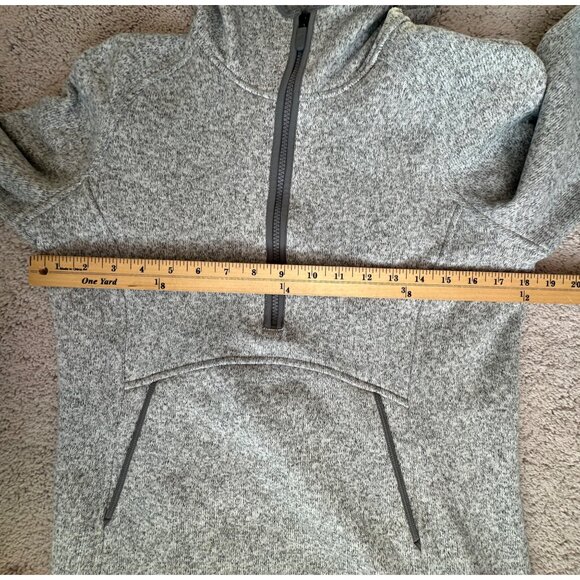 Lululemon Fleece & Thank You Hooded 1/4 Zip Heathered White / Battleship Size 10 - Picture 7 of 16